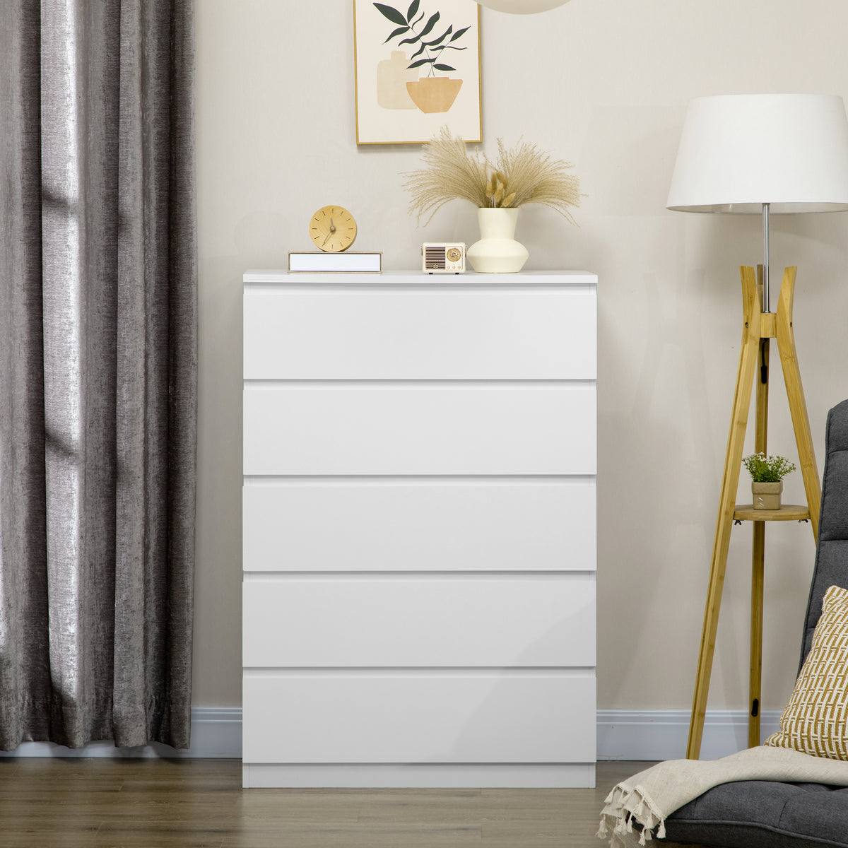 5-Drawer Dresser - White Modern MDF Chest of Drawers-Dressers & Chests-DECOROLALA