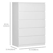 5-Drawer Dresser - White Modern MDF Chest of Drawers-Dressers & Chests-DECOROLALA