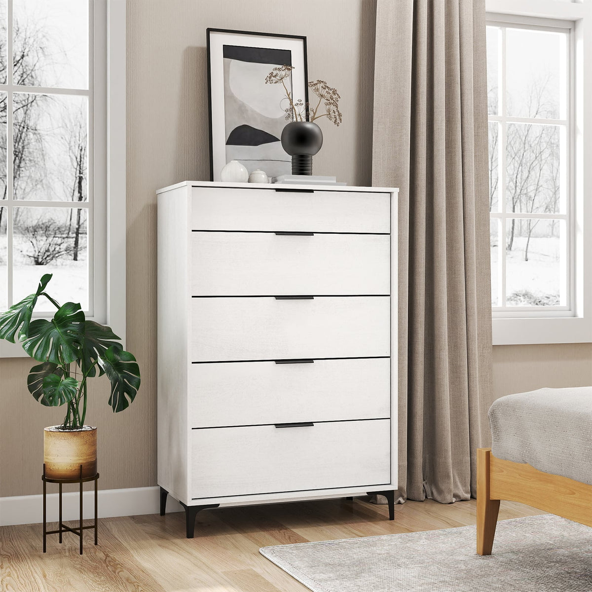 5-Drawer Dresser with Interlock System for Bedroom Living Room-White-Dressers & Chests-DECOROLALA