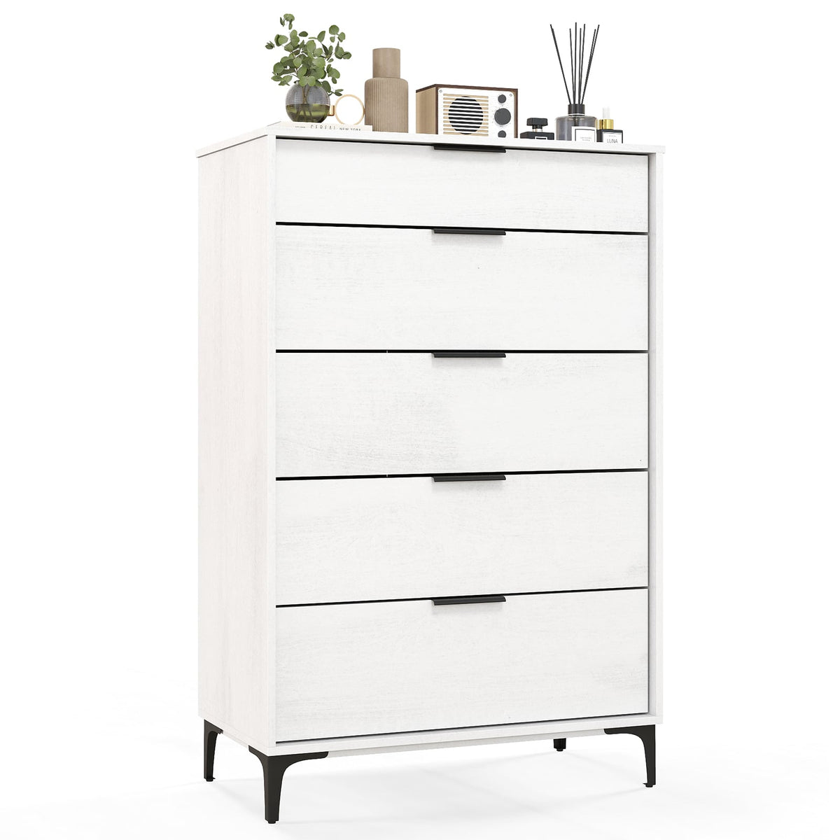 5-Drawer Dresser with Interlock System for Bedroom Living Room-White-Dressers & Chests-DECOROLALA