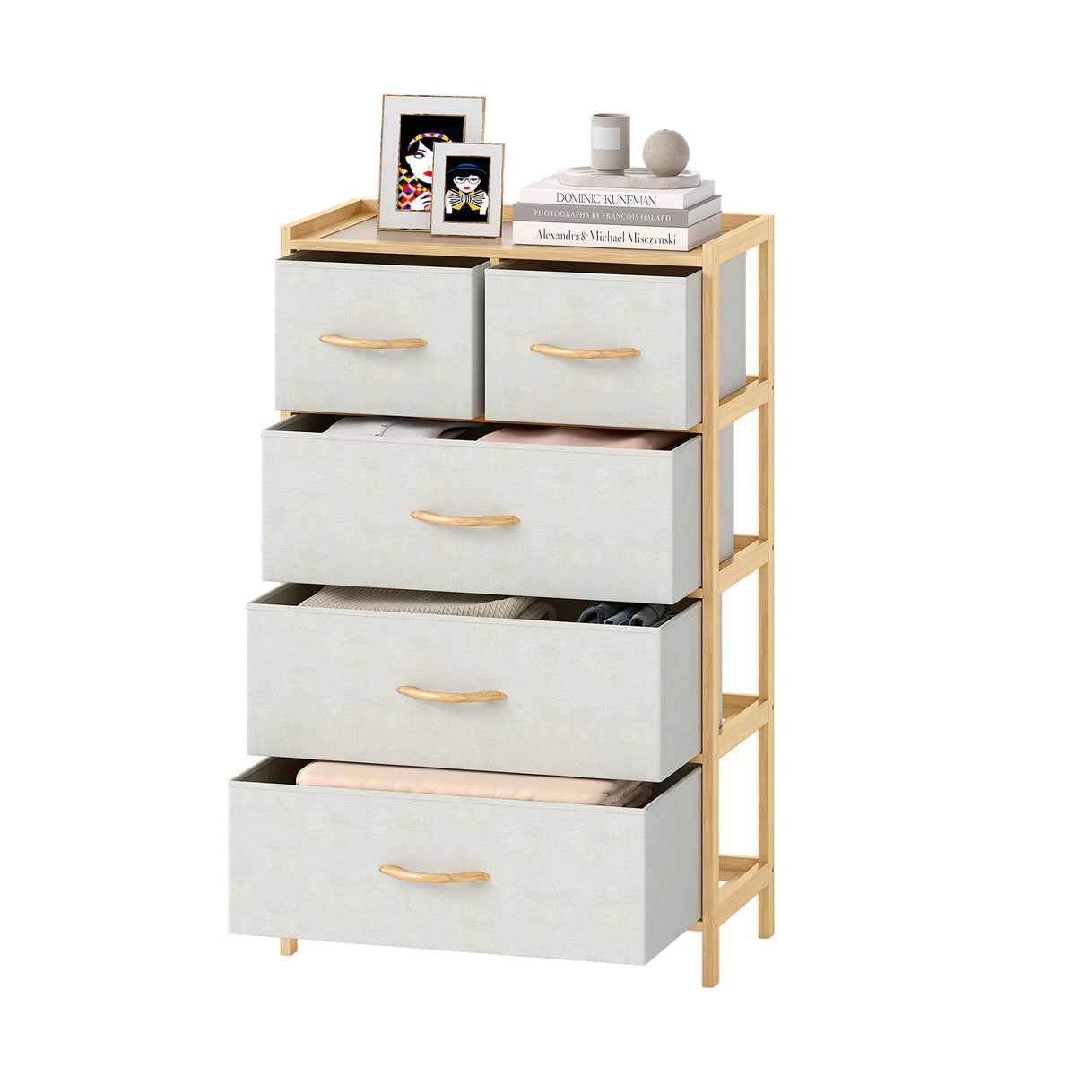 5-Drawer Dresser with Top Shelf for Bedroom-Natural-Dressers & Chests-DECOROLALA