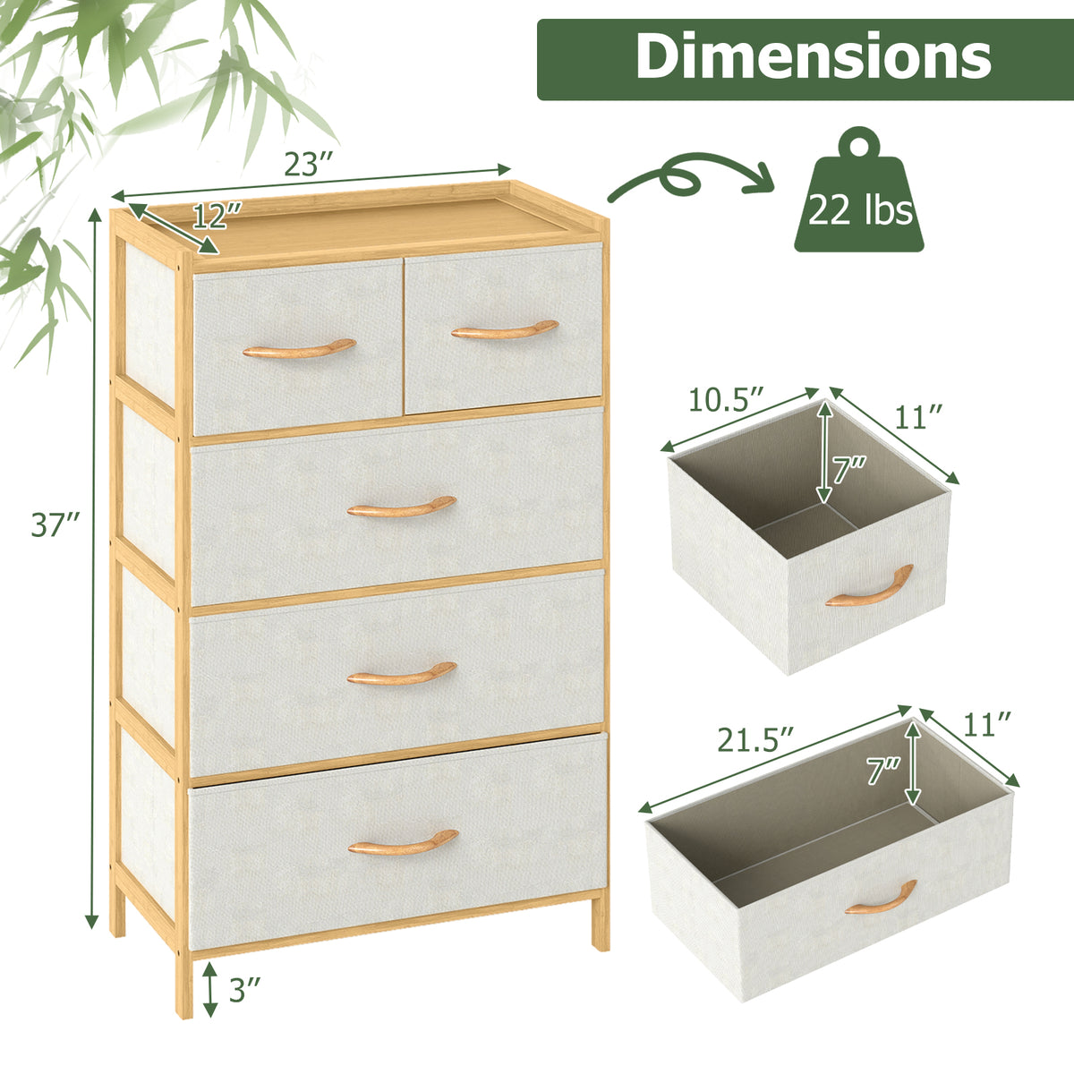 5-Drawer Dresser with Top Shelf for Bedroom-Natural-Dressers & Chests-DECOROLALA
