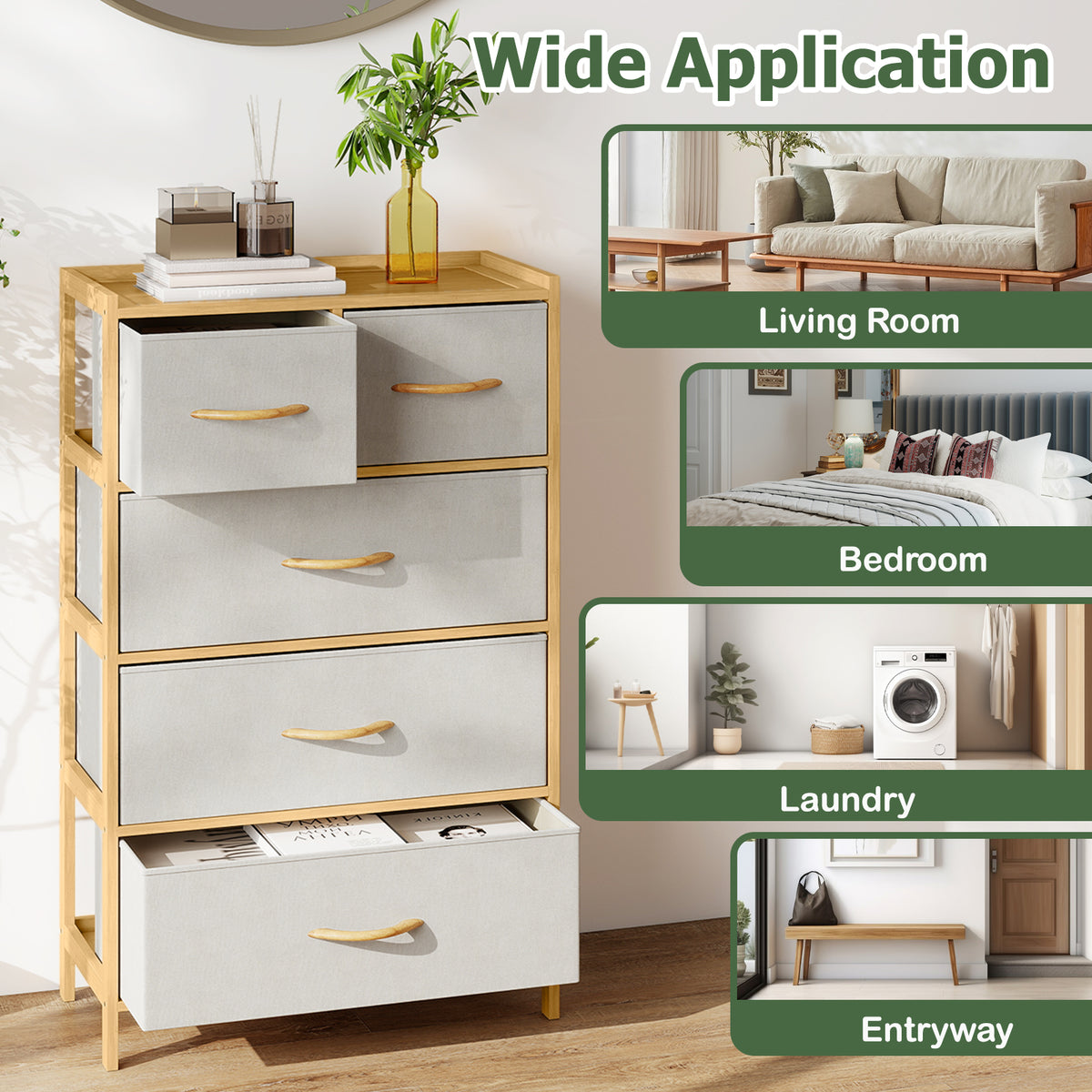 5-Drawer Dresser with Top Shelf for Bedroom-Natural-Dressers & Chests-DECOROLALA