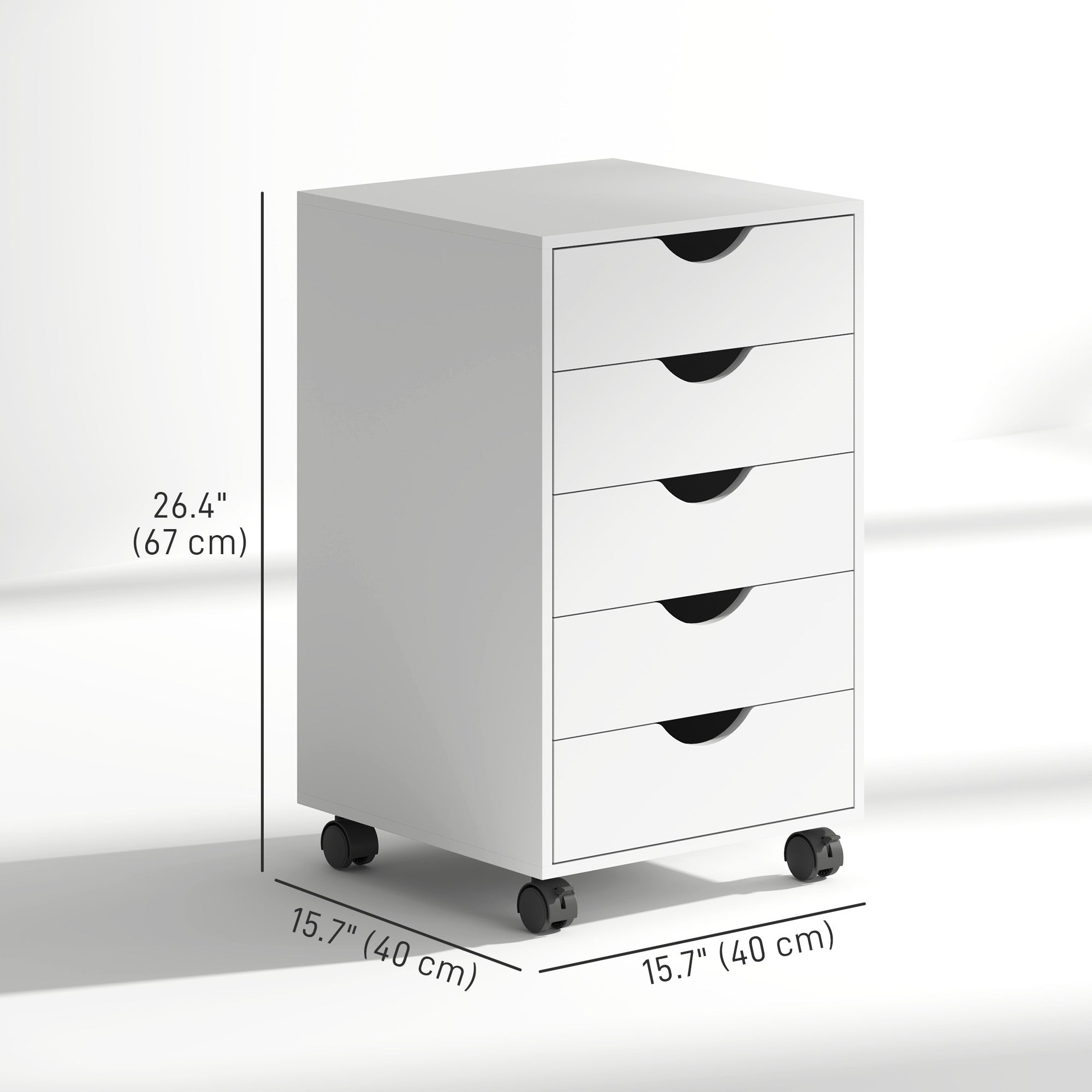 5-Drawer File Cabinet on Wheels - White MDF 26" H-Office Products > Office Furniture > Office Cabinets & Cupboards-DECOROLALA