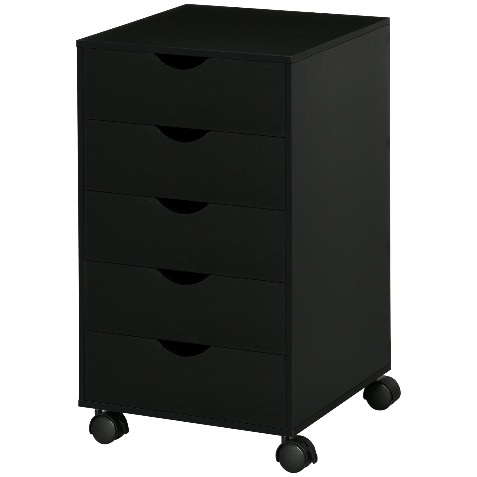 5-Drawer File Cabinet with Wheels - Black MDF 15.7" x 26.4"-Office Products > Office Furniture > Office Cabinets & Cupboards-DECOROLALA