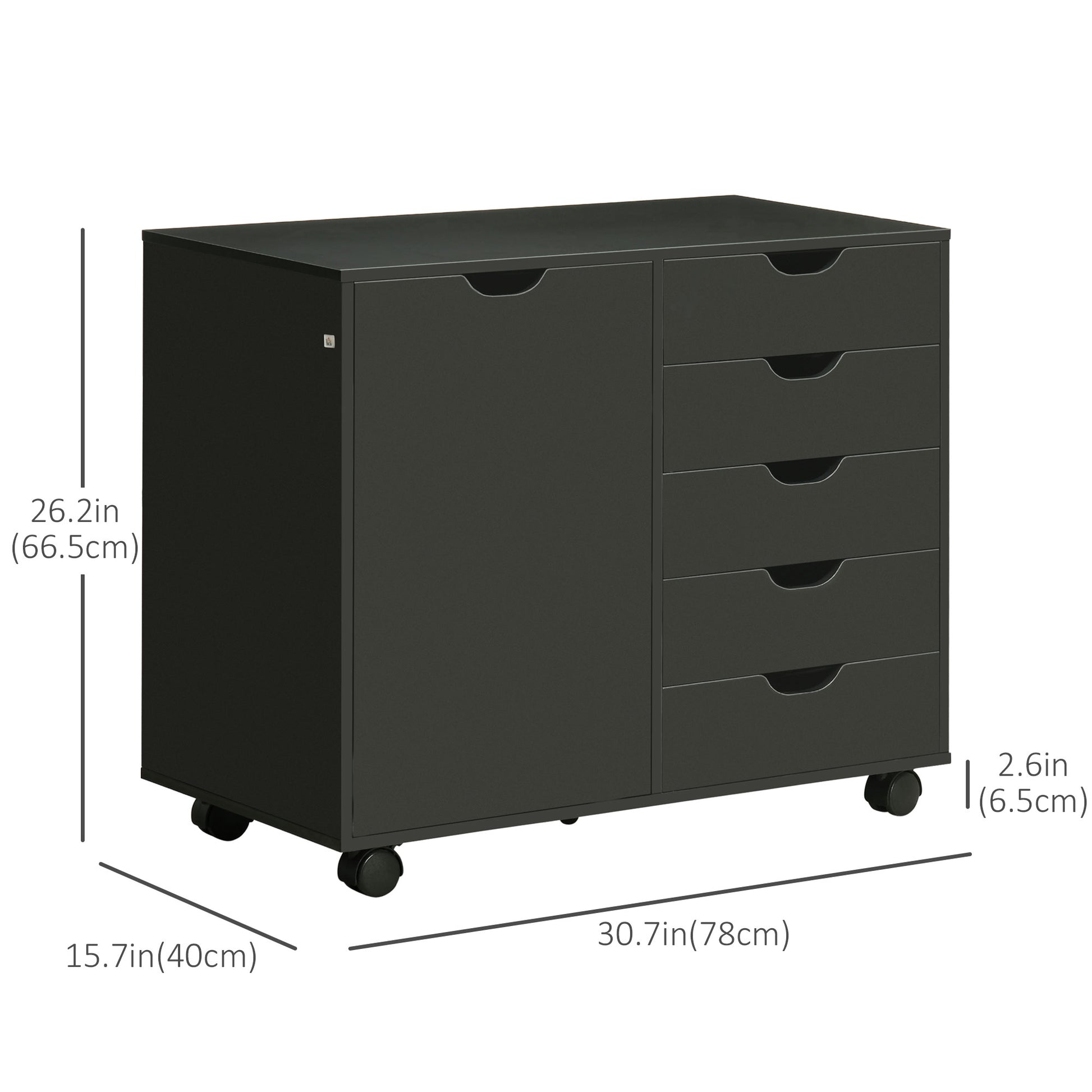 5-Drawer Filing Cabinet, Black Mobile Office Storage, Adjustable Shelf, Printer Stand-DECOROLALA