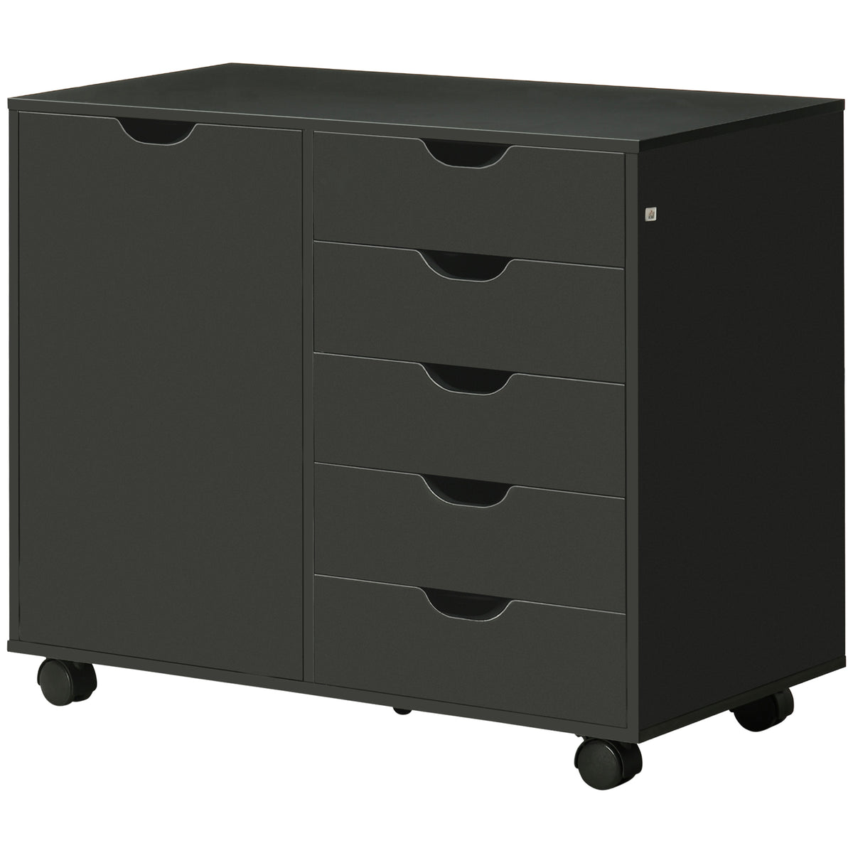 5-Drawer Filing Cabinet, Black Mobile Office Storage, Adjustable Shelf, Printer Stand-File Cabinets-DECOROLALA