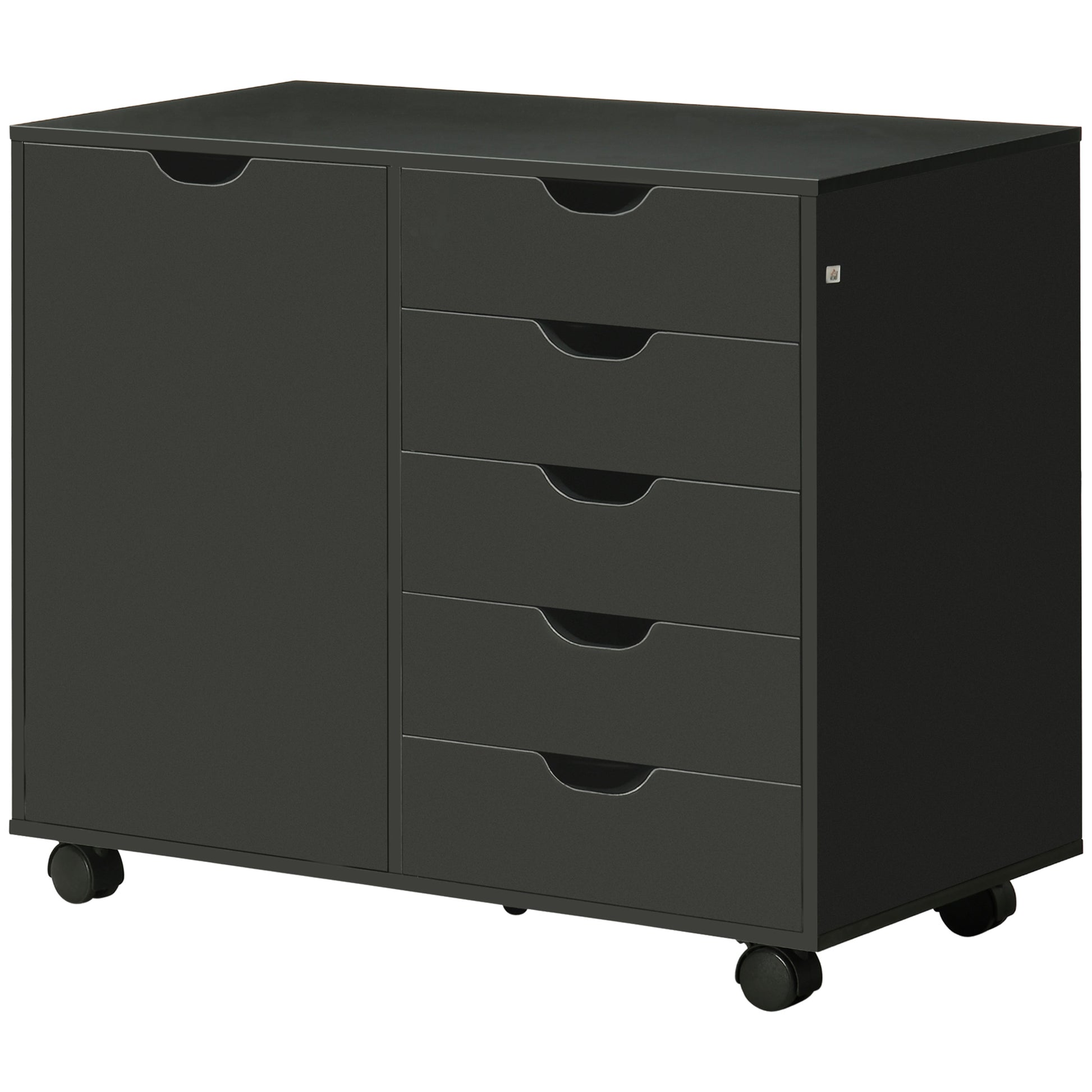 5-Drawer Filing Cabinet, Black Mobile Office Storage, Adjustable Shelf, Printer Stand-DECOROLALA