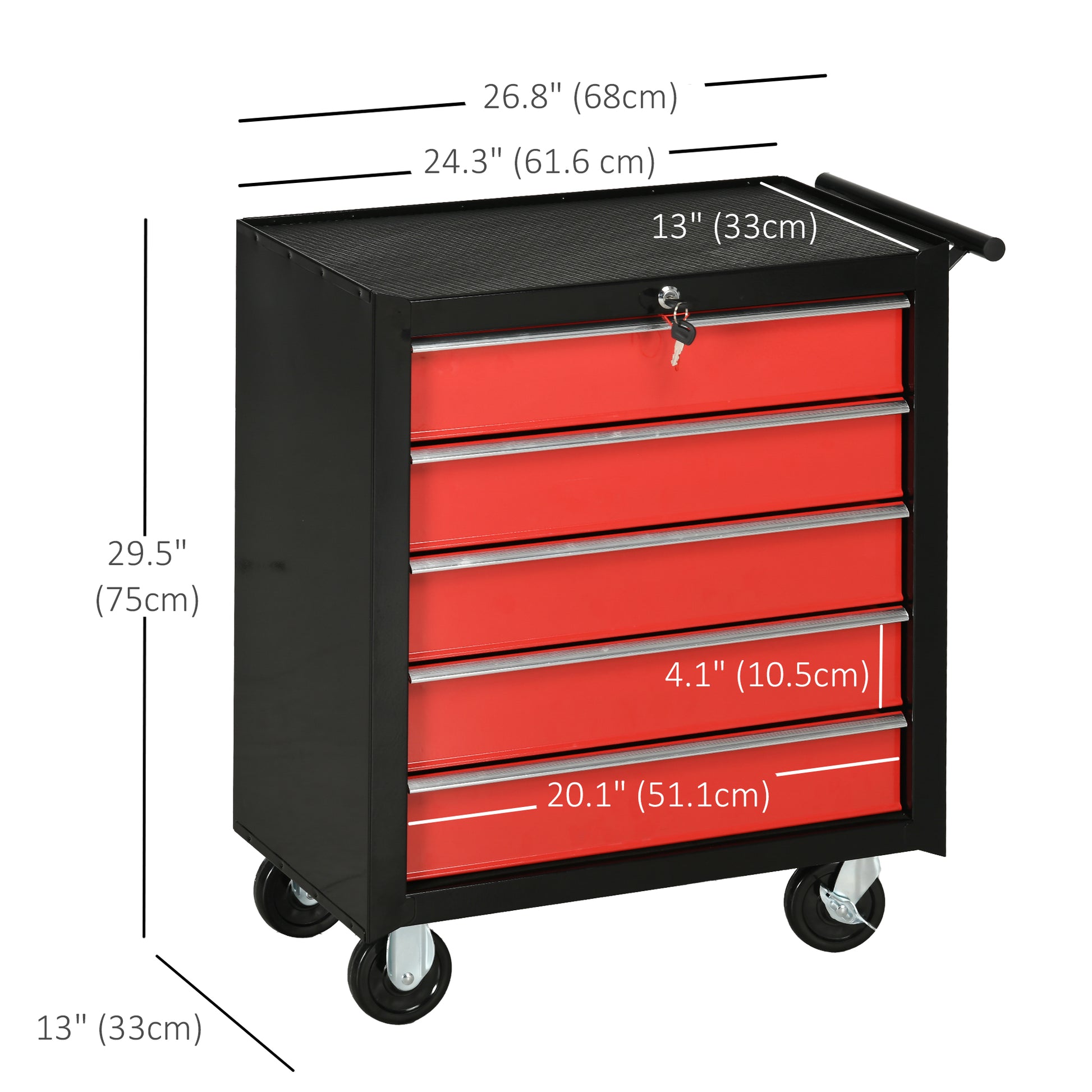 5-Drawer Roller Tool Chest - Steel Lockable Black/Red-DECOROLALA