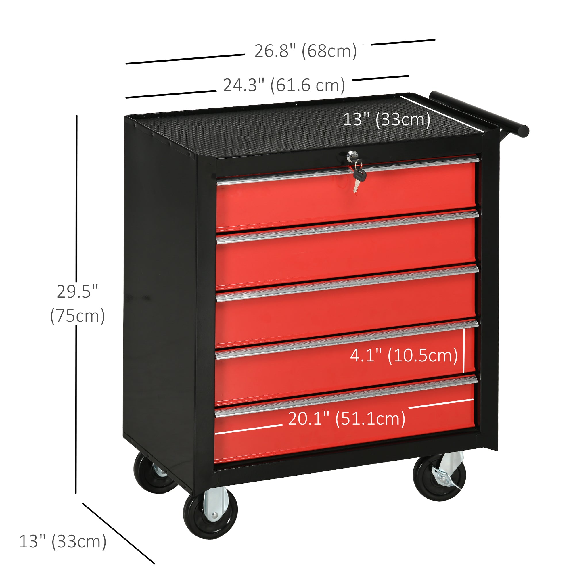 5-Drawer Roller Tool Chest - Steel Lockable Black/Red-DECOROLALA