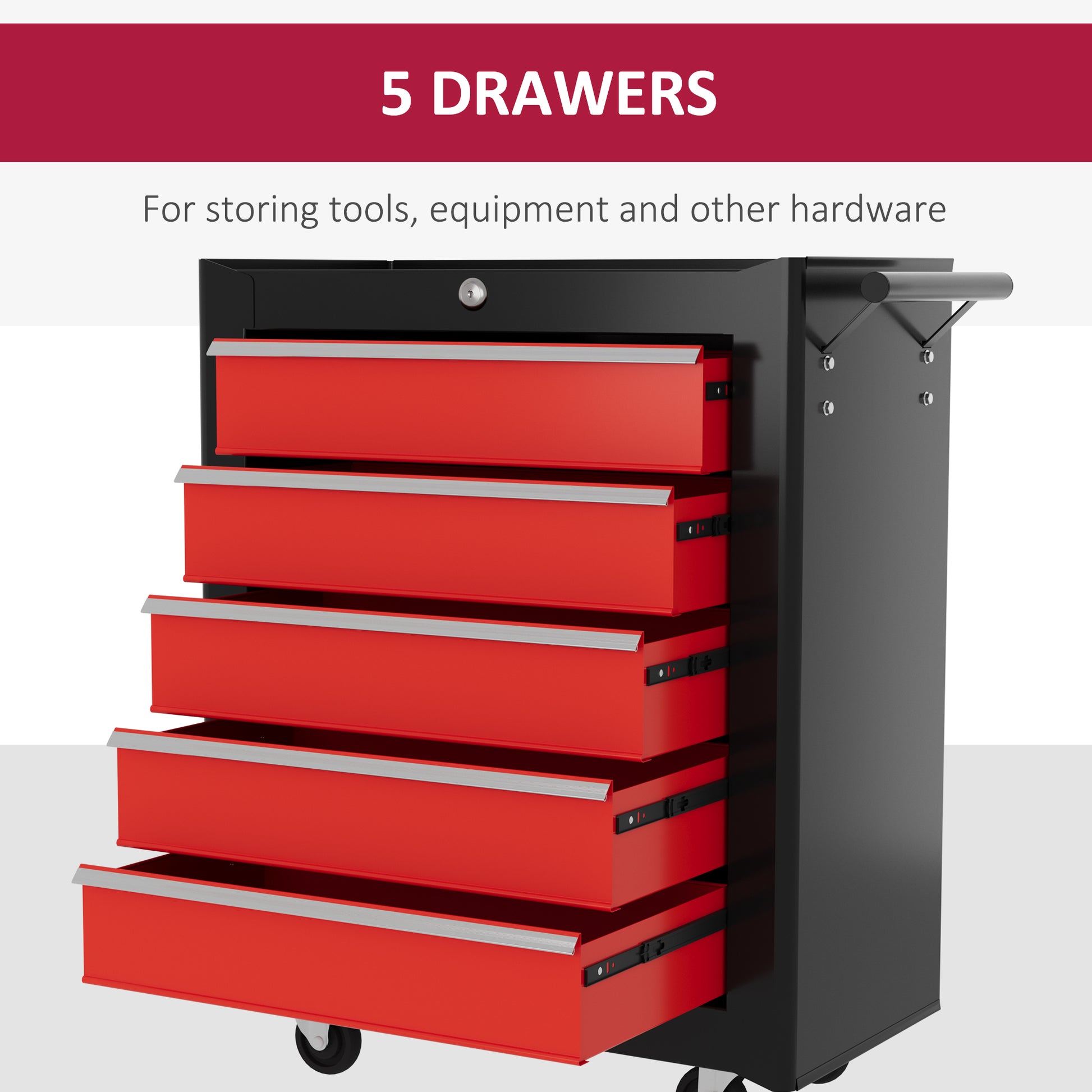 5-Drawer Roller Tool Chest - Steel Lockable Black/Red-DECOROLALA