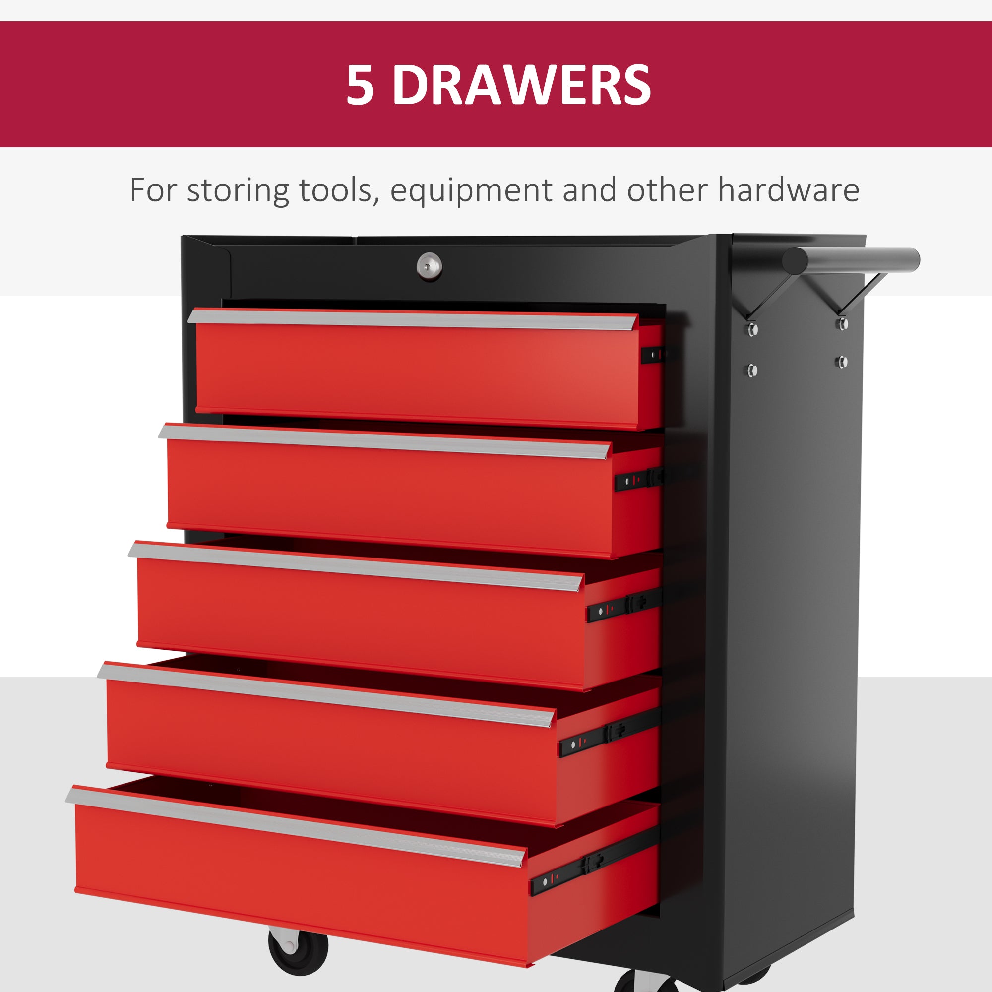 5-Drawer Roller Tool Chest - Steel Lockable Black/Red-DECOROLALA