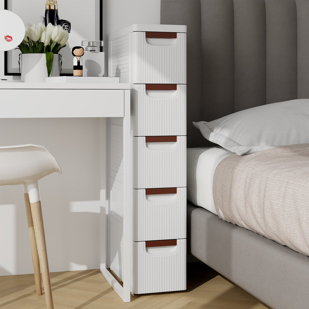 5-Drawer Rolling Storage Cabinet - White PP (min order qty 2)-Dressers & Chests-DECOROLALA