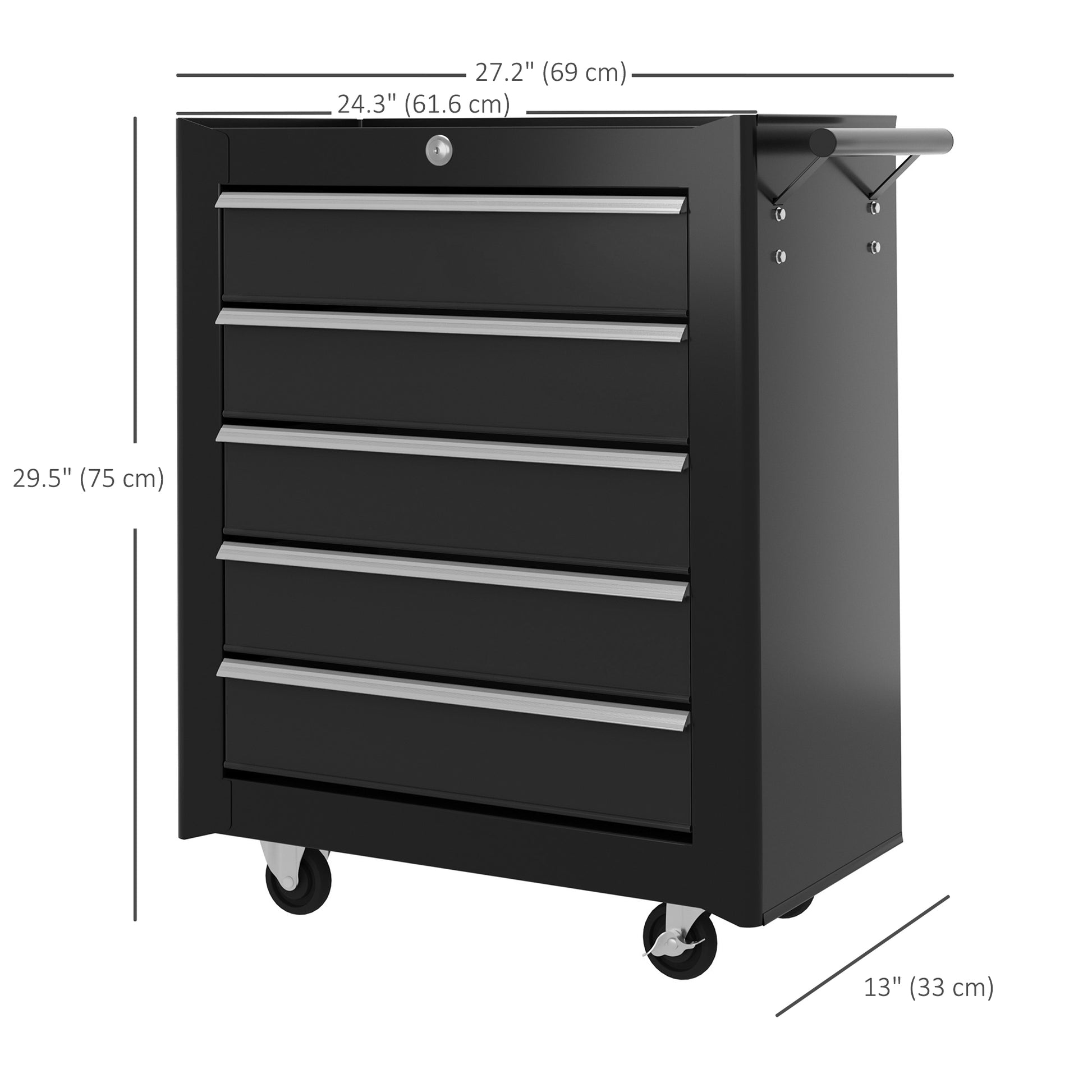 5-Drawer Rolling Tool Chest - Black Steel Storage Cabinet-DECOROLALA