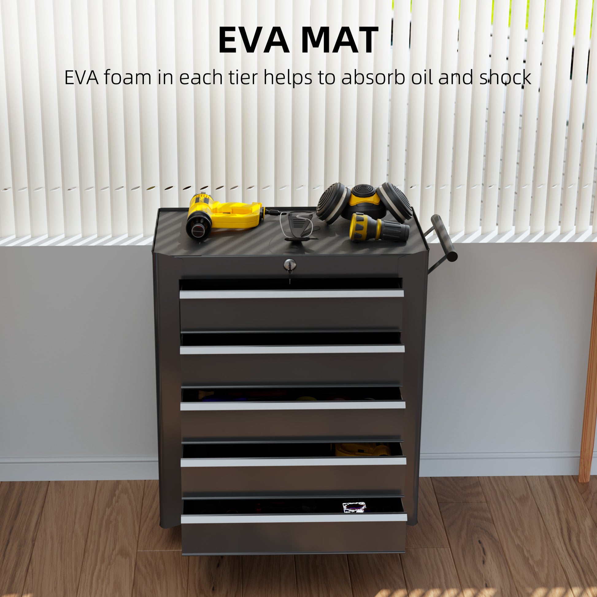 5-Drawer Rolling Tool Chest - Black Steel Storage Cabinet-DECOROLALA