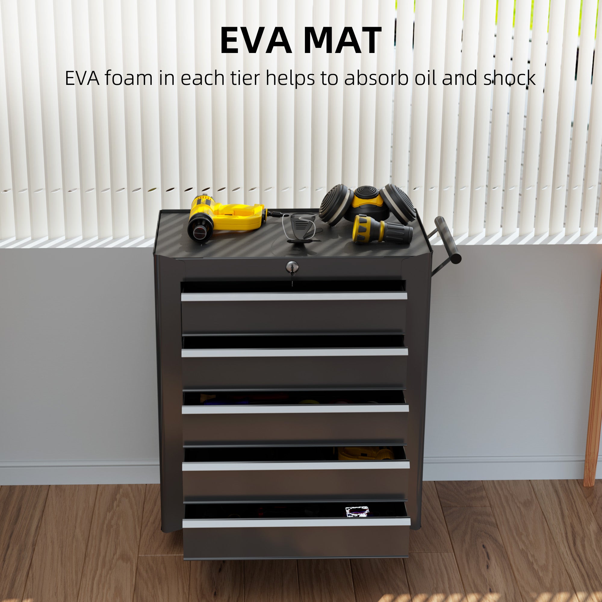 5-Drawer Rolling Tool Chest - Black Steel Storage Cabinet-DECOROLALA