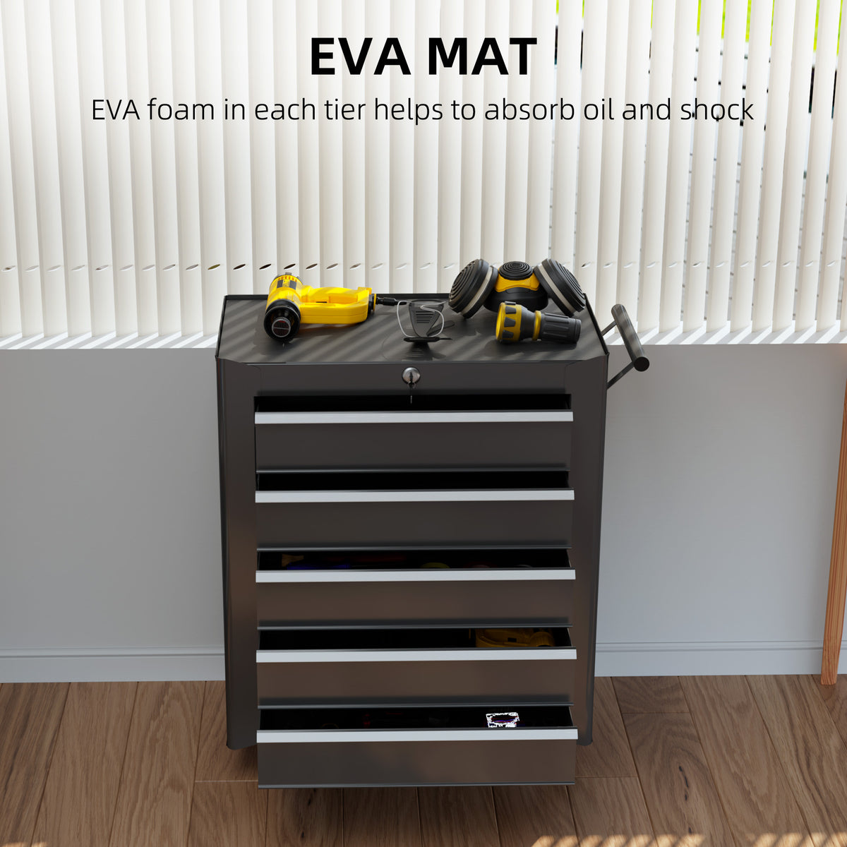 5-Drawer Rolling Tool Chest - Black Steel Storage Cabinet-DECOROLALA