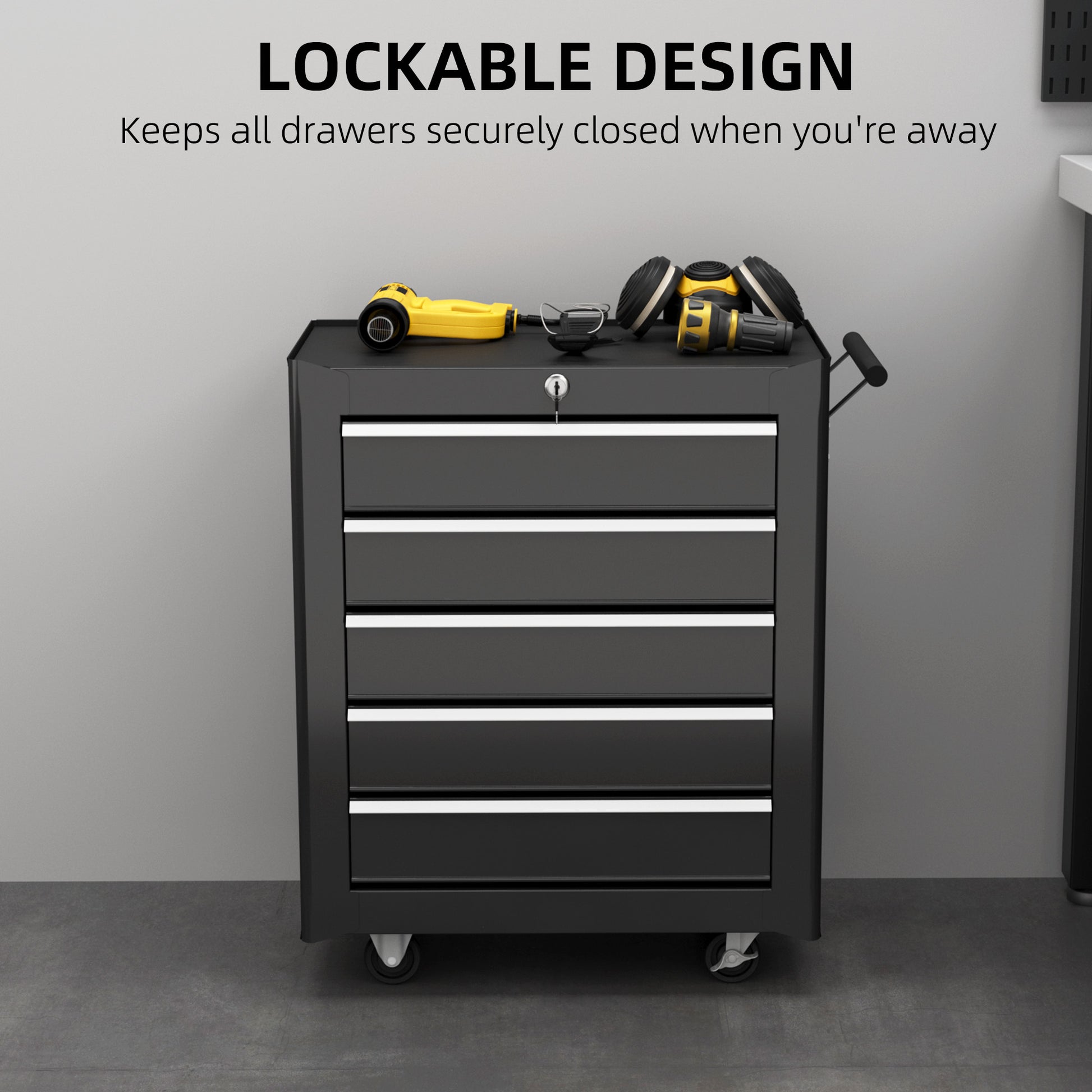 5-Drawer Rolling Tool Chest - Black Steel Storage Cabinet-DECOROLALA
