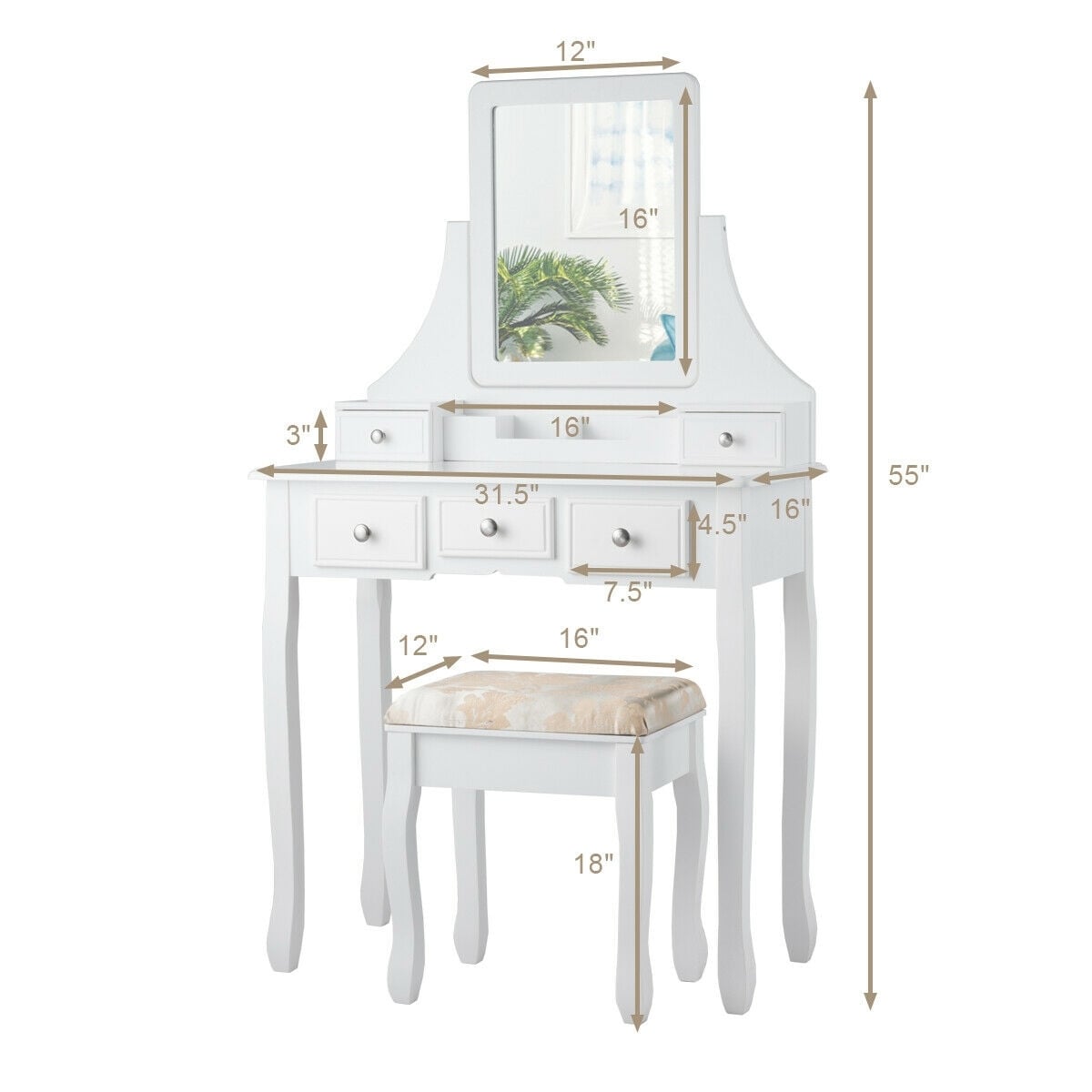 5 Drawers Removable Box Makeup Dressing Vanity Set-White-Makeup Vanities-DECOROLALA