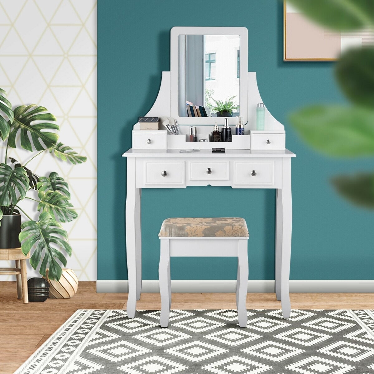 5 Drawers Removable Box Makeup Dressing Vanity Set-White-Makeup Vanities-DECOROLALA