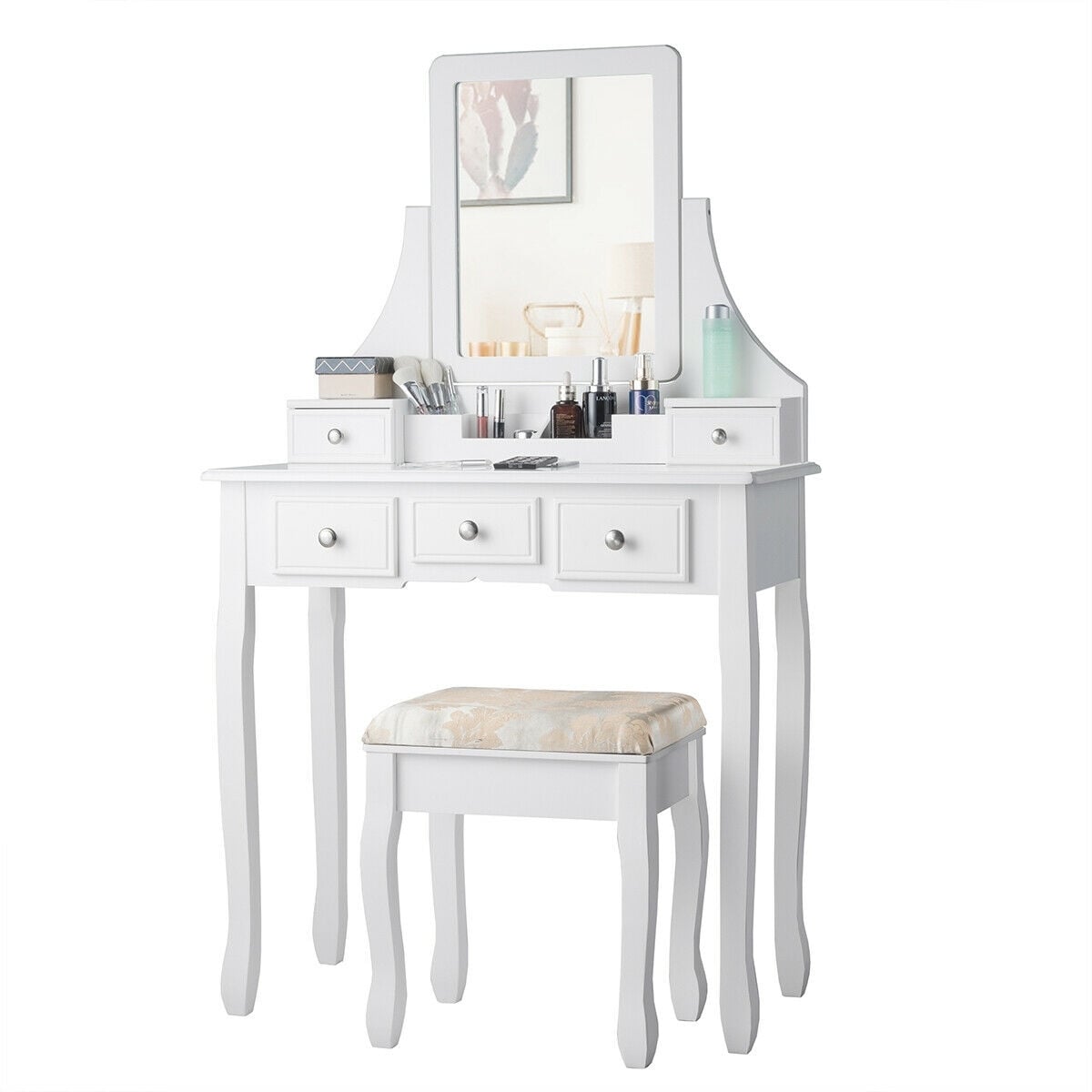 5 Drawers Removable Box Makeup Dressing Vanity Set-White-Makeup Vanities-DECOROLALA