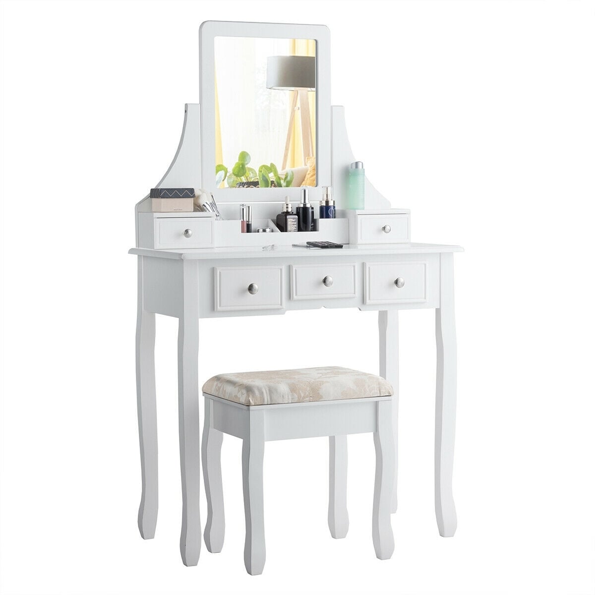 5 Drawers Removable Box Makeup Dressing Vanity Set-White-Makeup Vanities-DECOROLALA