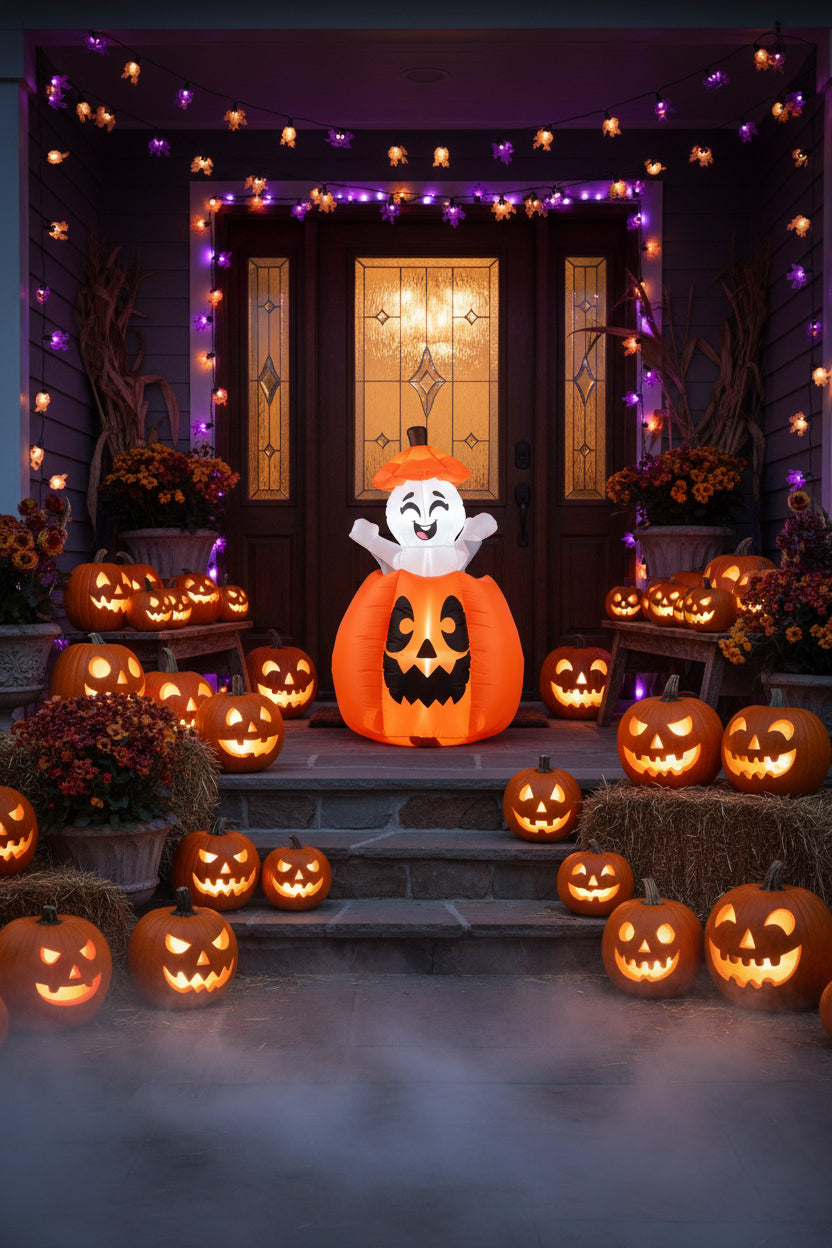 5 FT Animated Halloween Inflatable Rising Ghost in Pumpkin LED-Halloween-DECOROLALA