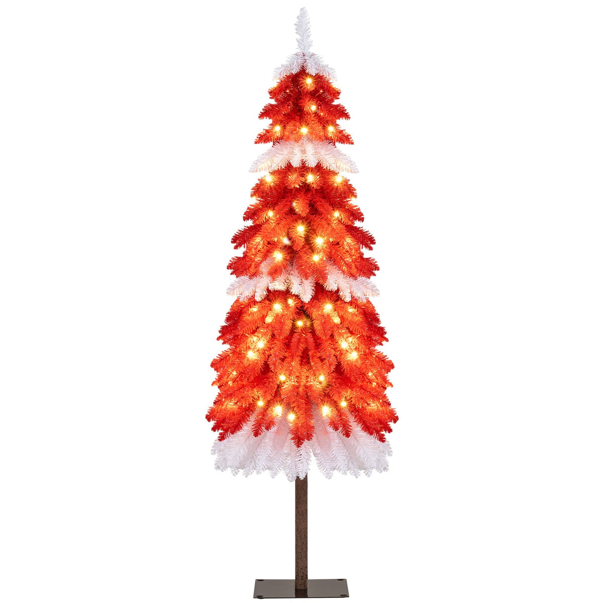 5 FT Artificial Christmas Tree Pre-lit Xmas Trees with 301 Red and White Branch Tips-Christmas Trees-DECOROLALA