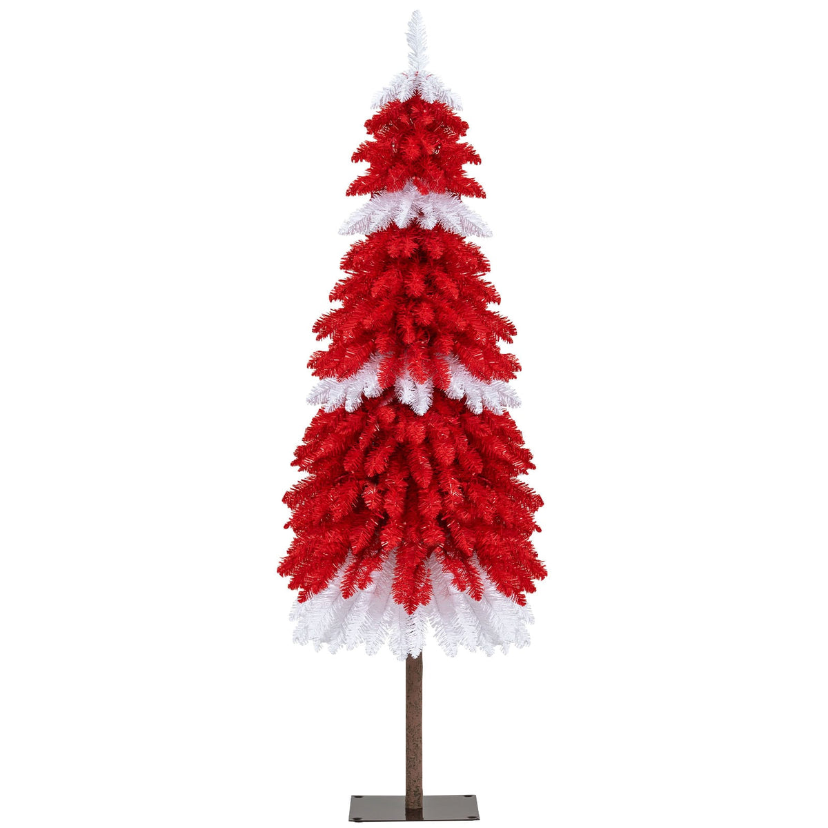 5 FT Artificial Christmas Tree Pre-lit Xmas Trees with 301 Red and White Branch Tips-Christmas Trees-DECOROLALA