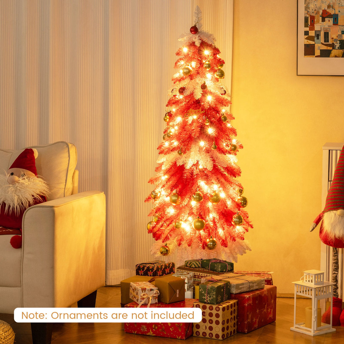 5 FT Artificial Christmas Tree Pre-lit Xmas Trees with 301 Red and White Branch Tips-Christmas Trees-DECOROLALA
