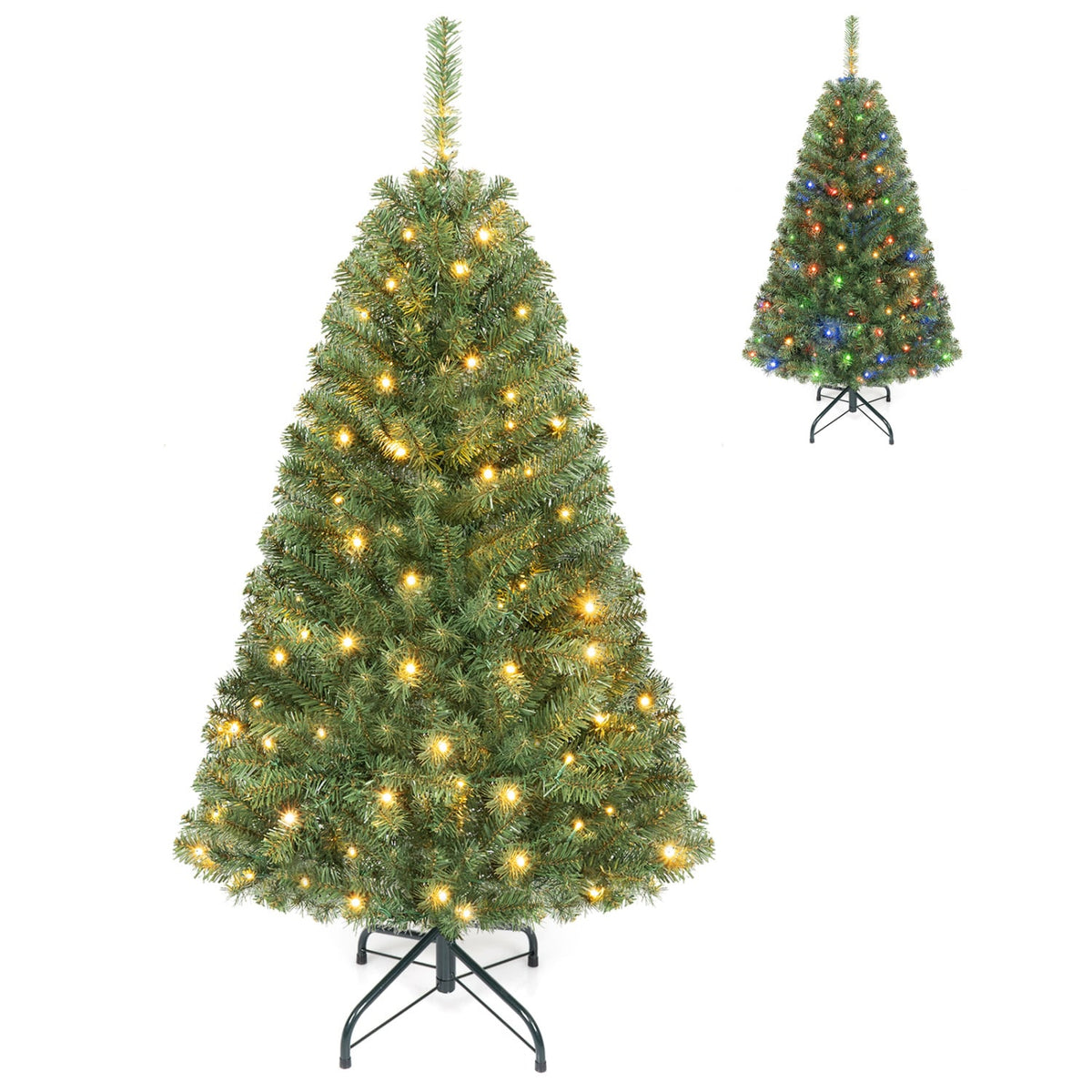 5 FT Artificial Christmas Tree with 2 Lighting Colors and Folding Metal Stand-Christmas Trees-DECOROLALA