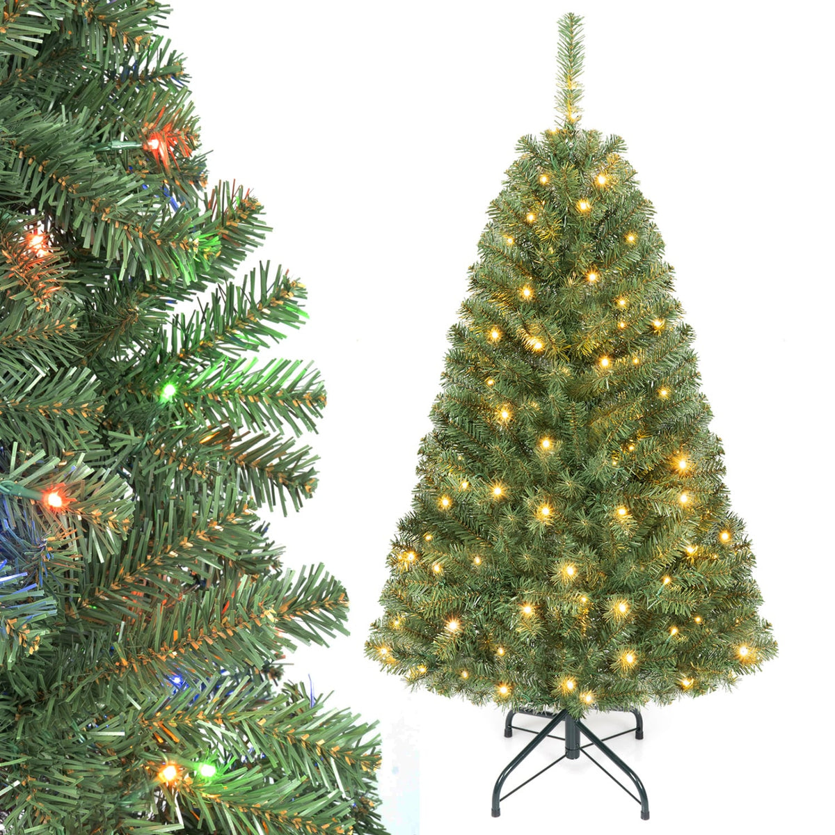 5 FT Artificial Christmas Tree with 2 Lighting Colors and Folding Metal Stand-Christmas Trees-DECOROLALA