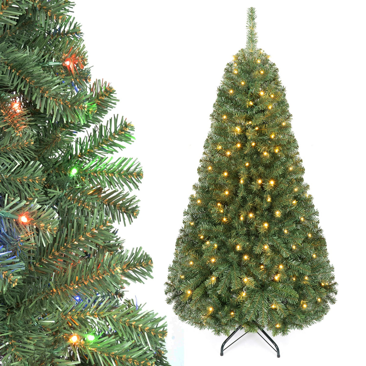 5 FT Artificial Christmas Tree with 2 Lighting Colors and Folding Metal Stand-Christmas Trees-DECOROLALA
