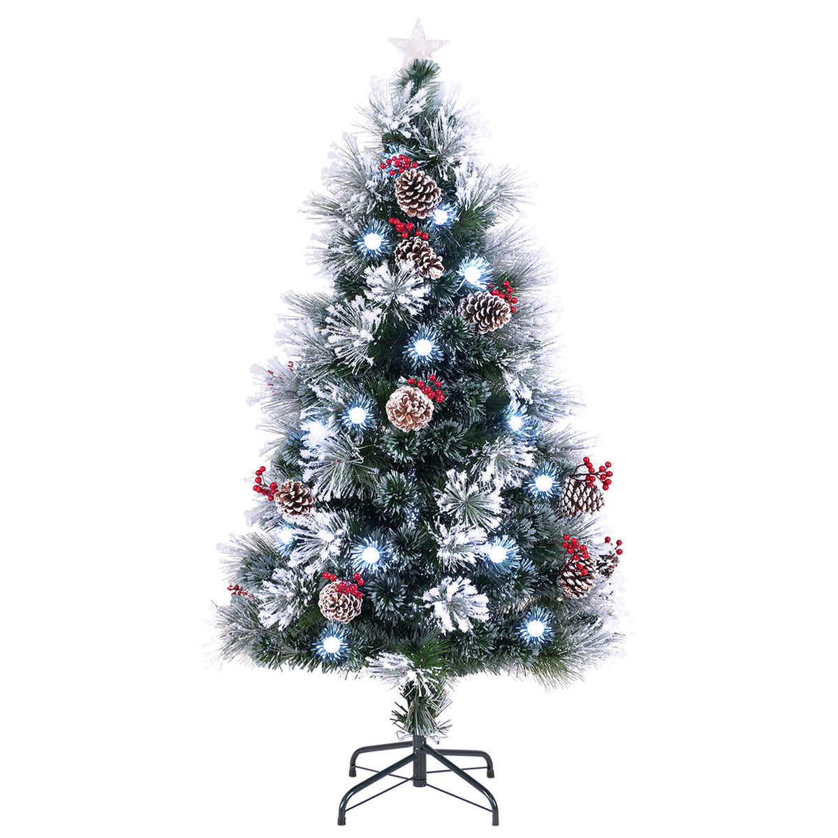 5 FT Flocked Christmas Tree with 8 Lighting Modes-Christmas Trees-DECOROLALA