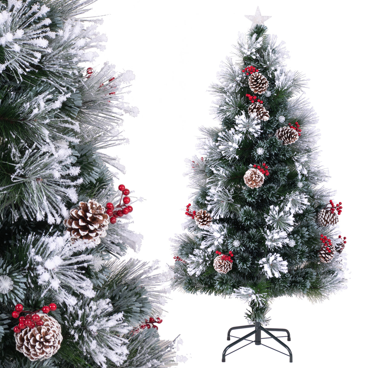 5 FT Flocked Christmas Tree with 8 Lighting Modes-Christmas Trees-DECOROLALA