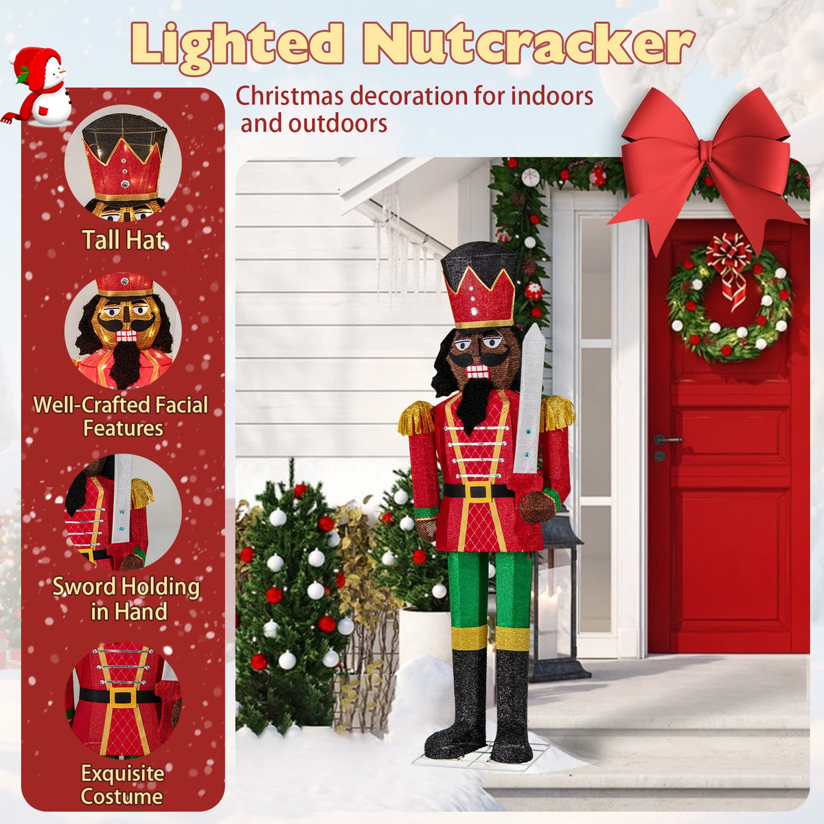 5 FT Giant Nutcracker with Glitter Sword for Outdoor-Christmas Inflatables-DECOROLALA