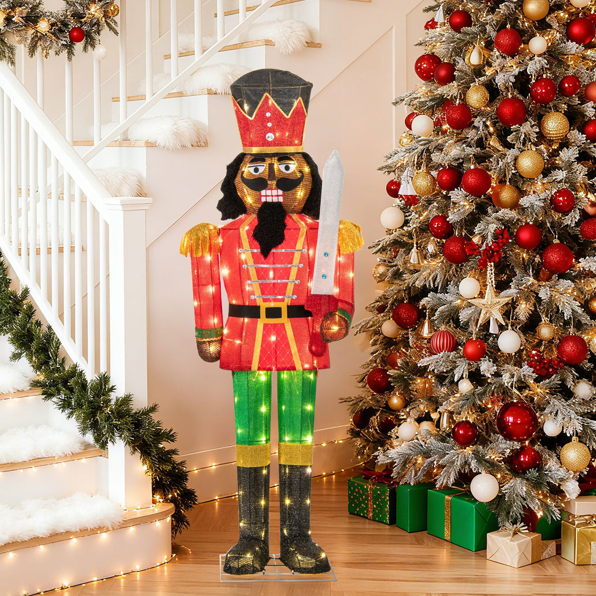 5 FT Giant Nutcracker with Glitter Sword for Outdoor-Christmas Inflatables-DECOROLALA