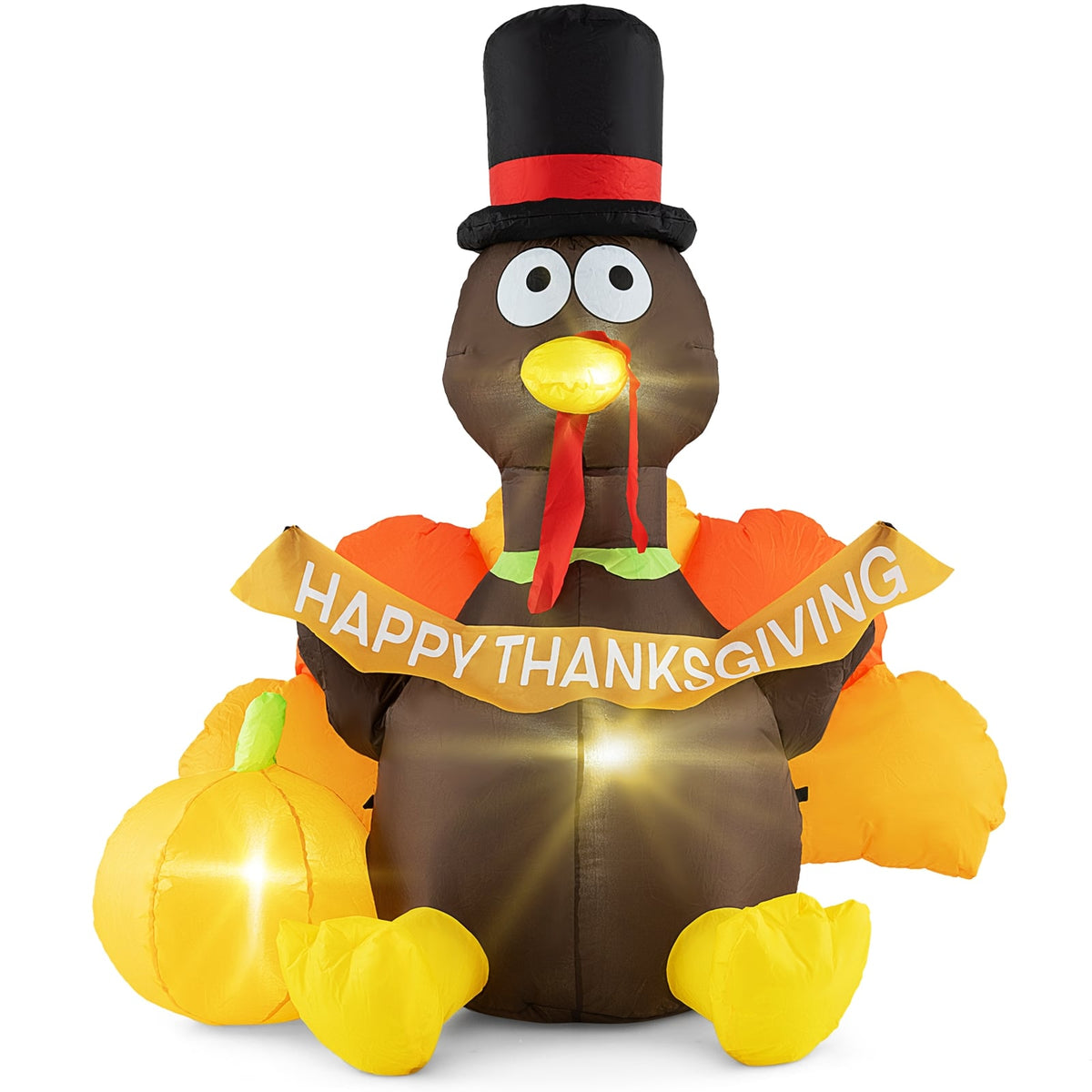 5 FT Inflatable Turkey with Pumpkin and LED Lights for Indoor Party-Thanksgiving Decorations-DECOROLALA