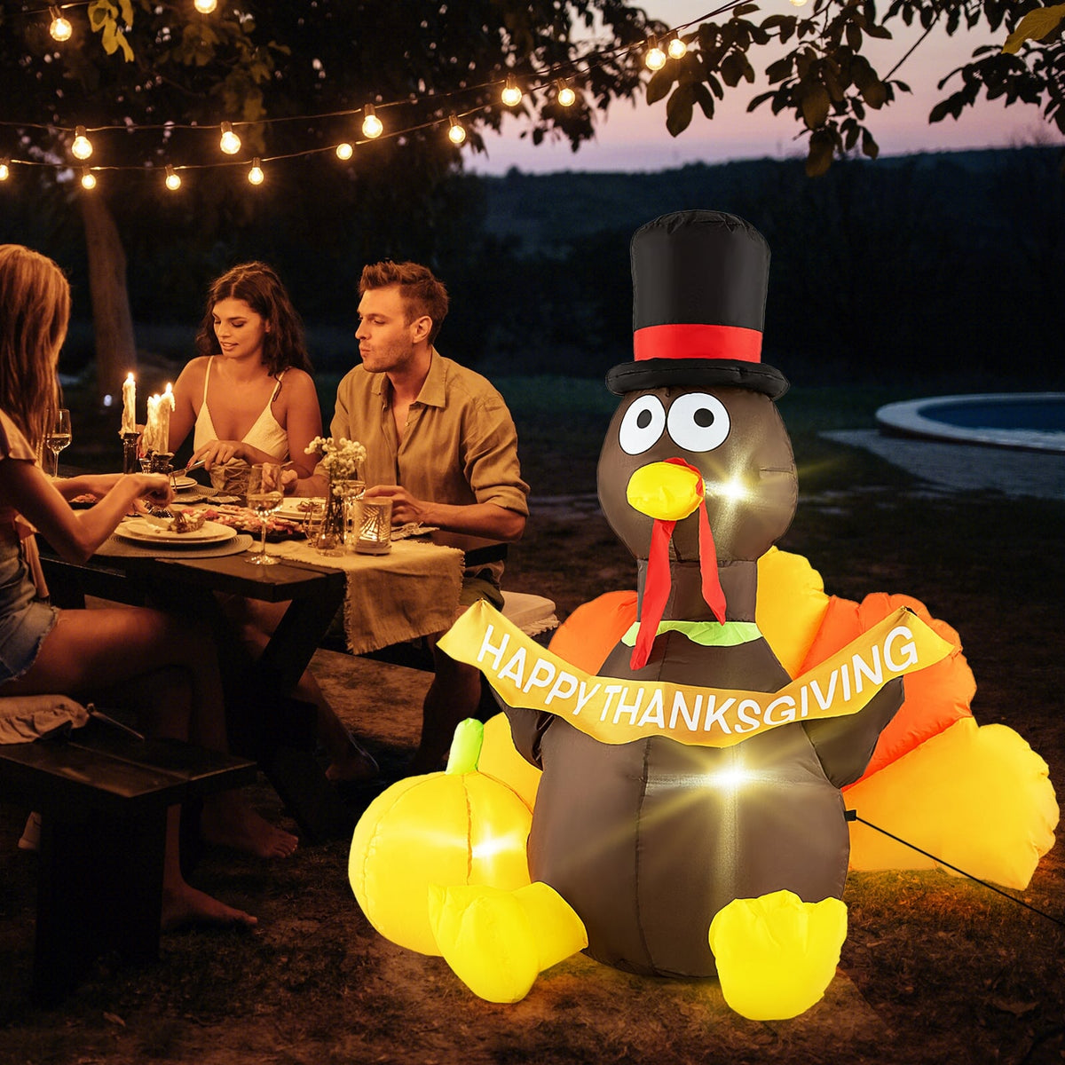 5 FT Inflatable Turkey with Pumpkin and LED Lights for Indoor Party-Thanksgiving Decorations-DECOROLALA