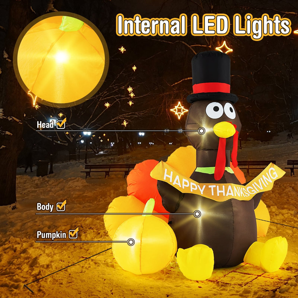 5 FT Inflatable Turkey with Pumpkin and LED Lights for Indoor Party-Thanksgiving Decorations-DECOROLALA