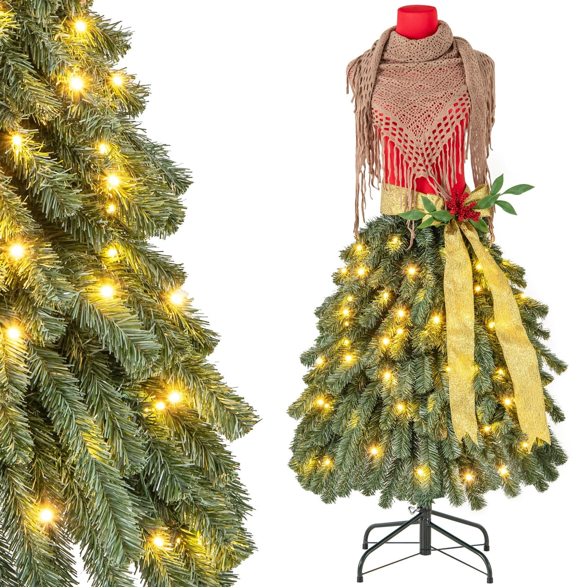5 FT Pre-lit Mannequin Artificial Christmas Tree Dress Form Xmas Tree-Christmas Trees-DECOROLALA