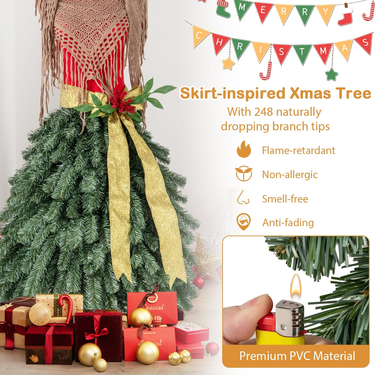 5 FT Pre-lit Mannequin Artificial Christmas Tree Dress Form Xmas Tree-Christmas Trees-DECOROLALA