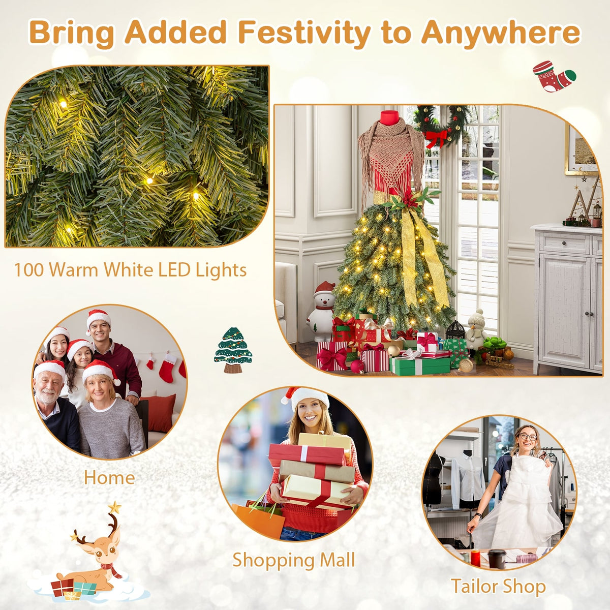 5 FT Pre-lit Mannequin Artificial Christmas Tree Dress Form Xmas Tree-Christmas Trees-DECOROLALA