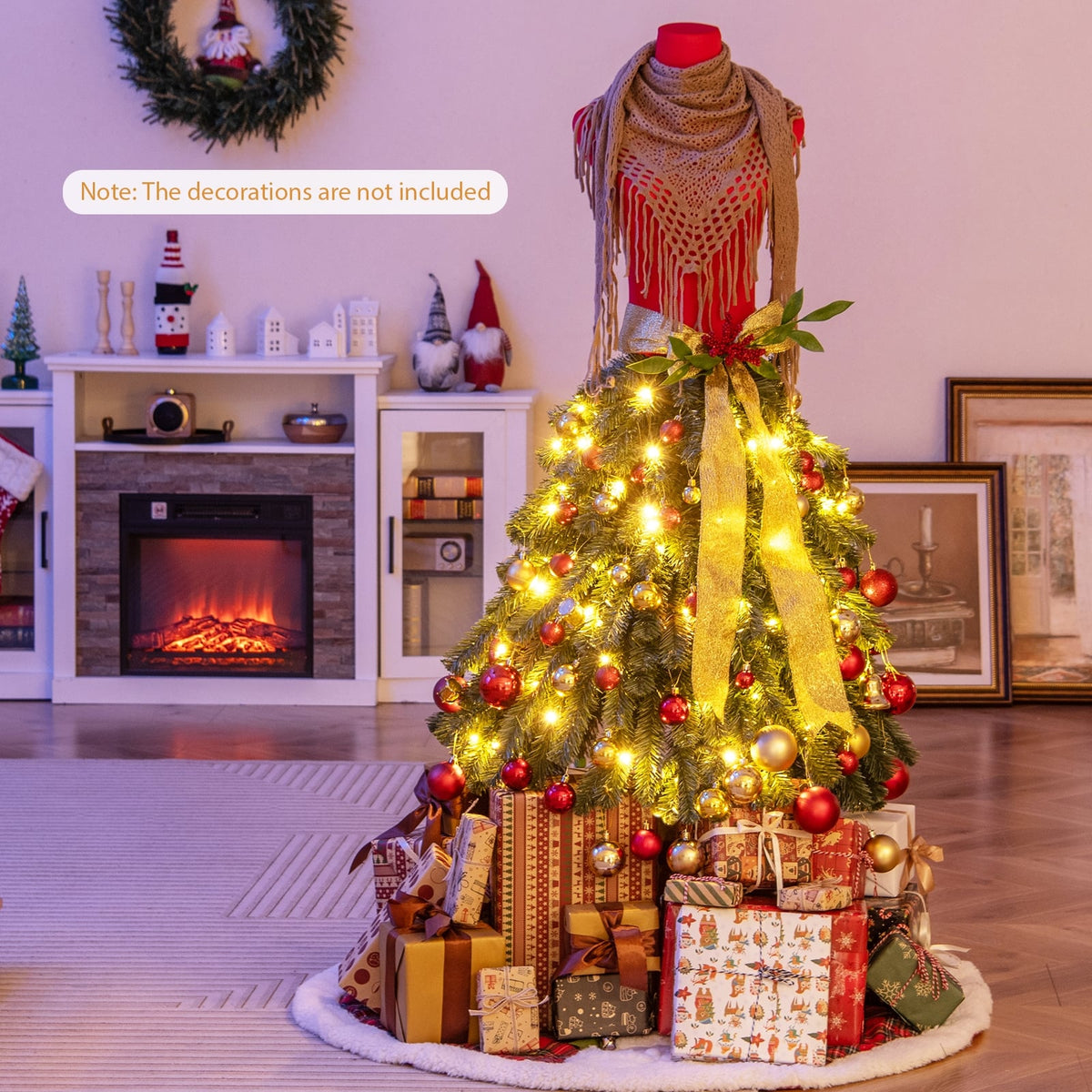 5 FT Pre-lit Mannequin Artificial Christmas Tree Dress Form Xmas Tree-Christmas Trees-DECOROLALA