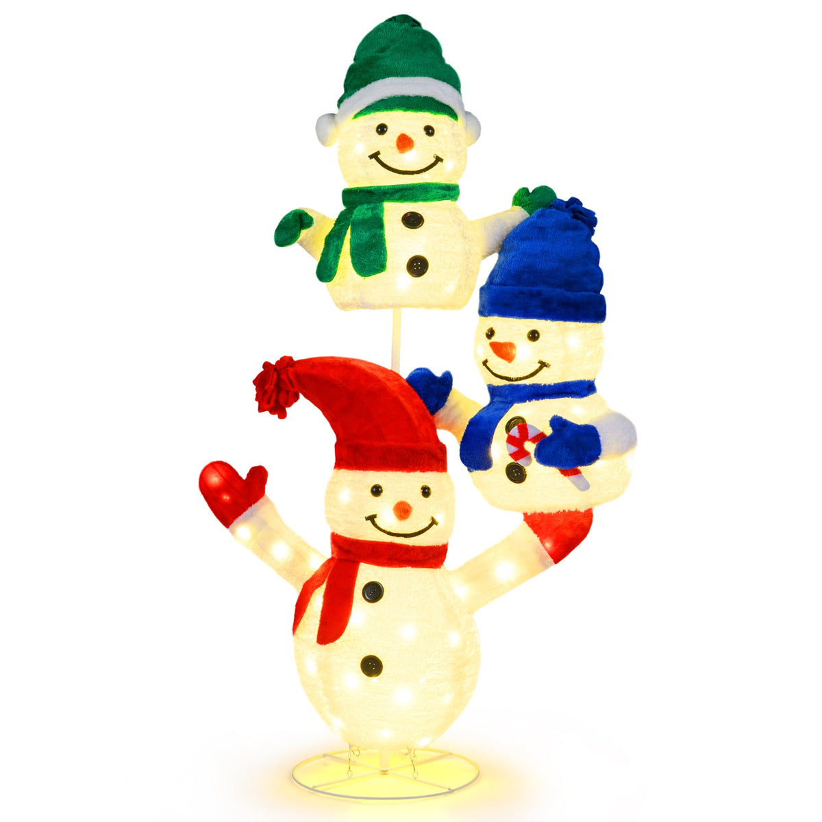5 FT Stacked Snowman Lighted Christmas Decoration with 110 LED Lights-Christmas Decorations & Accessories-DECOROLALA