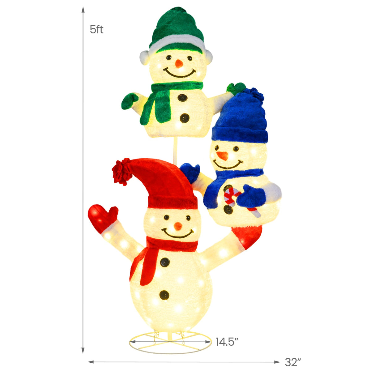 5 FT Stacked Snowman Lighted Christmas Decoration with 110 LED Lights-Christmas Decorations & Accessories-DECOROLALA