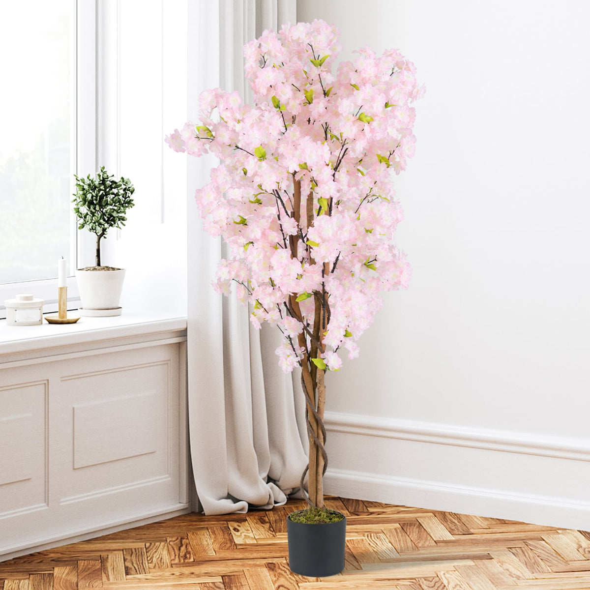 5 FT Tall Artificial Cherry Blossom Tree with Pink Flowers-1 Pack-Artificial Plants-DECOROLALA