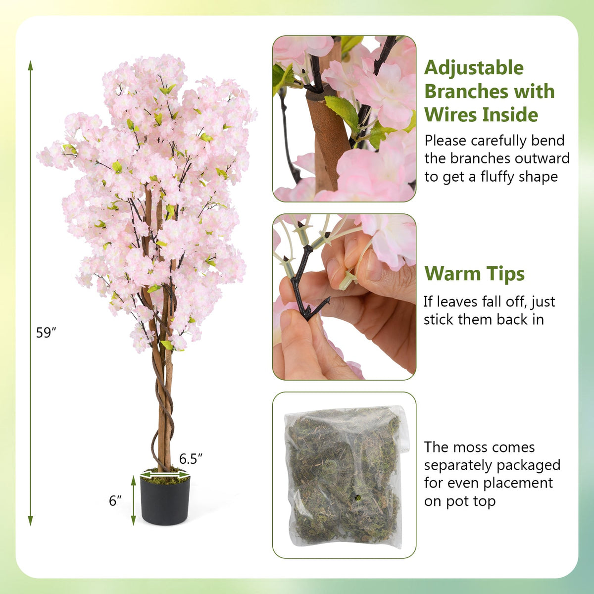 5 FT Tall Artificial Cherry Blossom Tree with Pink Flowers-1 Pack-Artificial Plants-DECOROLALA