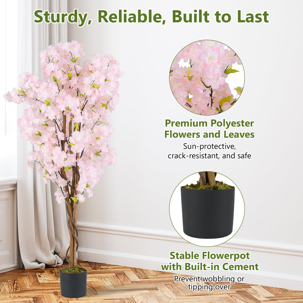5 FT Tall Artificial Cherry Blossom Tree with Pink Flowers-1 Pack-Artificial Plants-DECOROLALA