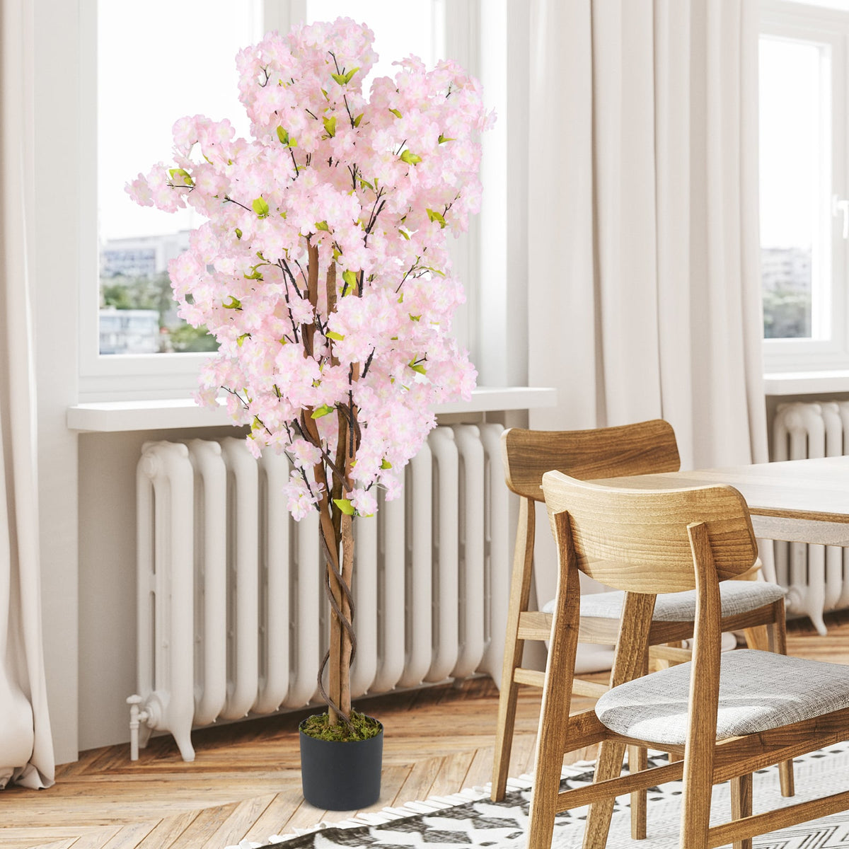 5 FT Tall Artificial Cherry Blossom Tree with Pink Flowers-1 Pack-Artificial Plants-DECOROLALA